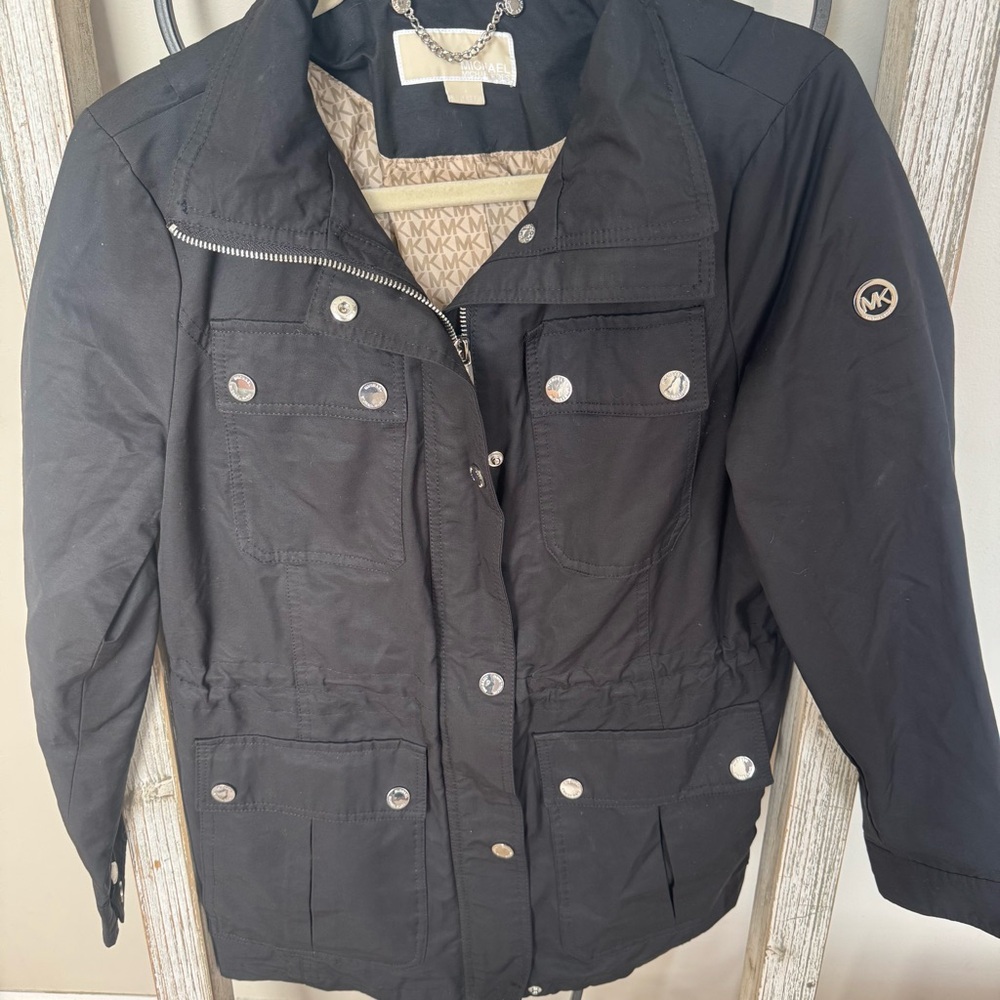 Michael Michael Kors Black‎ Utility Anorak Jacket Women’s M Silver Hardware